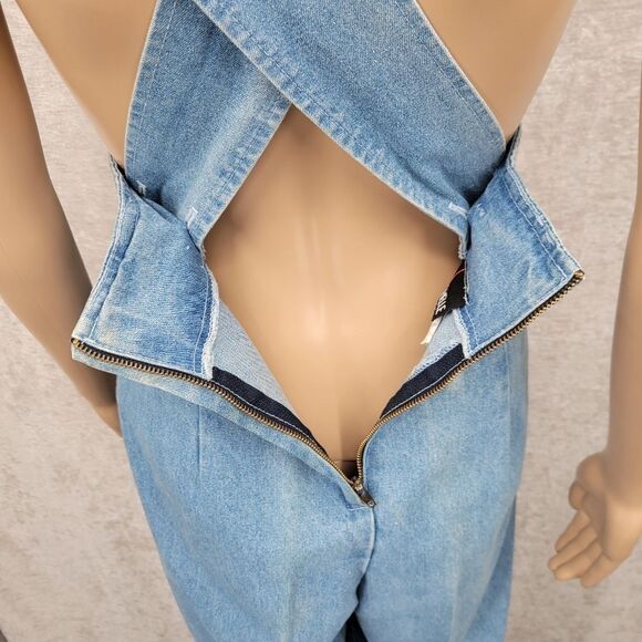 My Michelle Vintage Jumpsuit Overalls Denim Plunging Neckline Colorful Gemstones - Picture 9 of 16